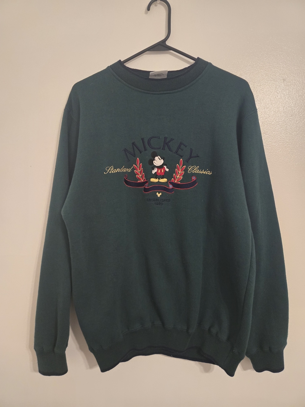 Vintage Disney Dark Green Mickey Embroidered Crewneck Sweatshirt